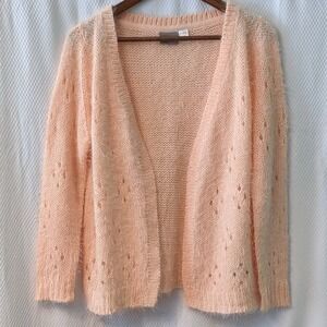 Vero Moda Womens Peach Pointelle Open Front Fuzzy Eyelash Knit Cardigan Small